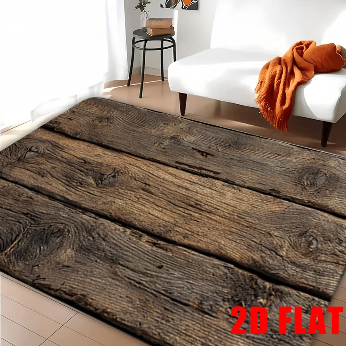 Rustic Wood Grain Floor Mat - 2D Flat Printed Non-Slip Flannel Rug for Bathroom, Kitchen & Bedroom - Washable Cabin Decor Rug