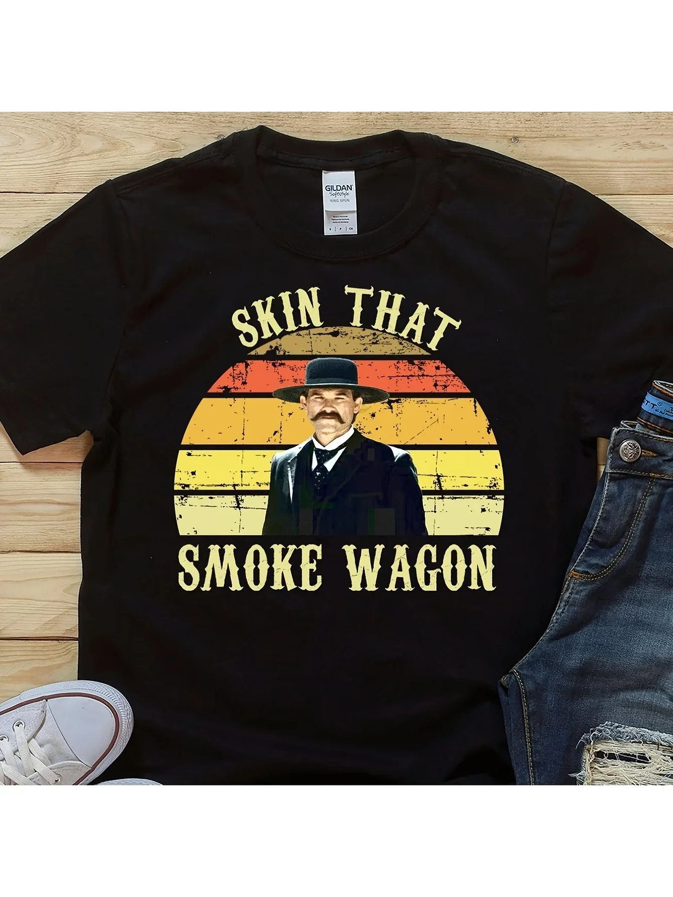 180 г из чистого хлопка, кожа That Smoke Wagon Wyatt Earp Tombstone Quote, стильный топ унисекс с графическим рисунком для повседневной носки, модный мужской