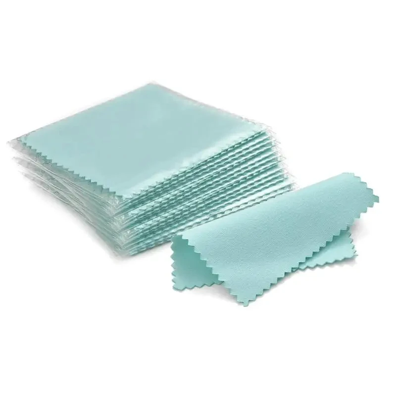 50pcs Opp Bags Individual Packing 8X8cm Silver Polish Cleaning Wiping Cloth Jewelry Suede Fabric Anti Tarnish Reusable