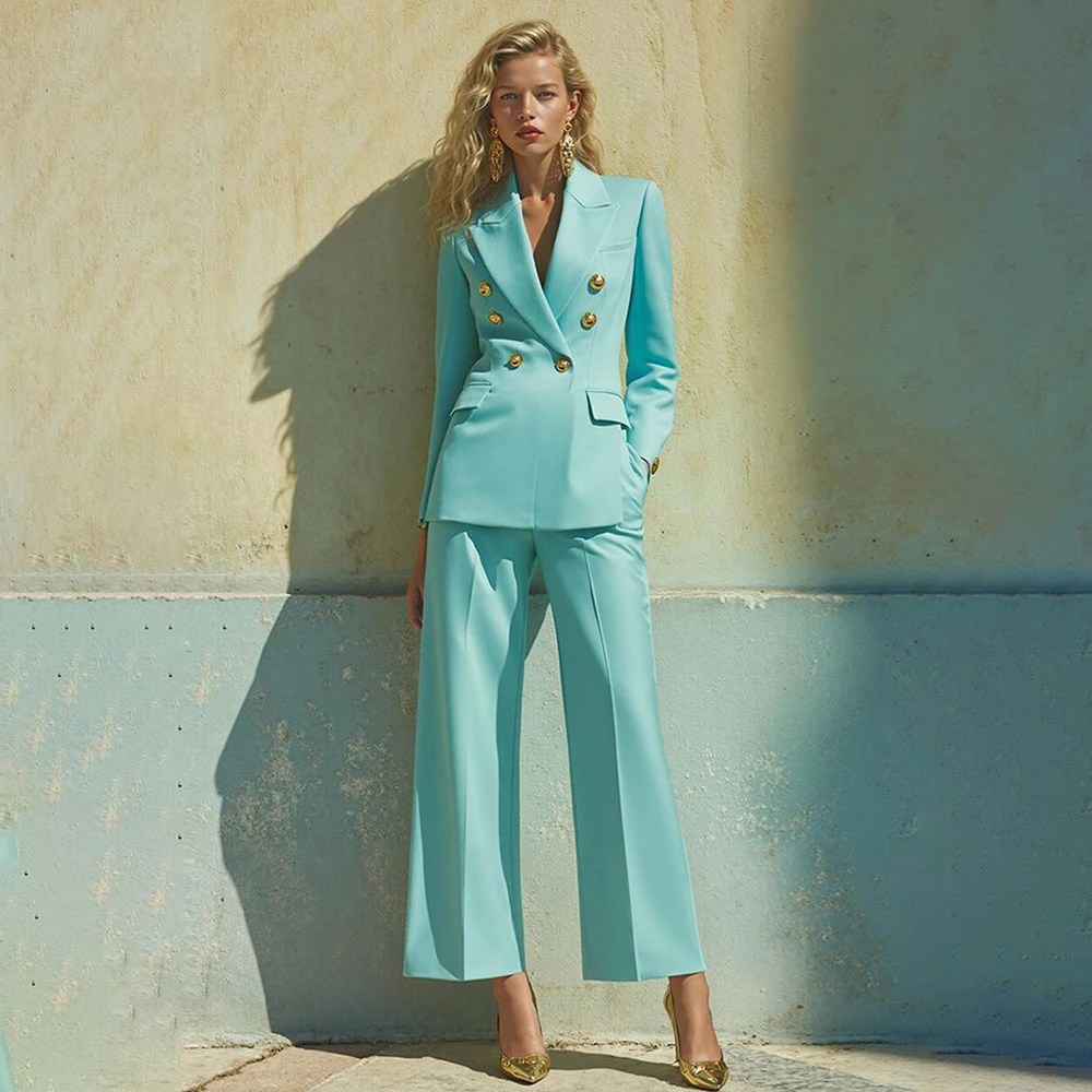 

Solid Color Women's Suits High Quality Evening Female Clothing Customzied Double Breasted Peak Lapel Slim Fit 2 Pcs Jacket Pants