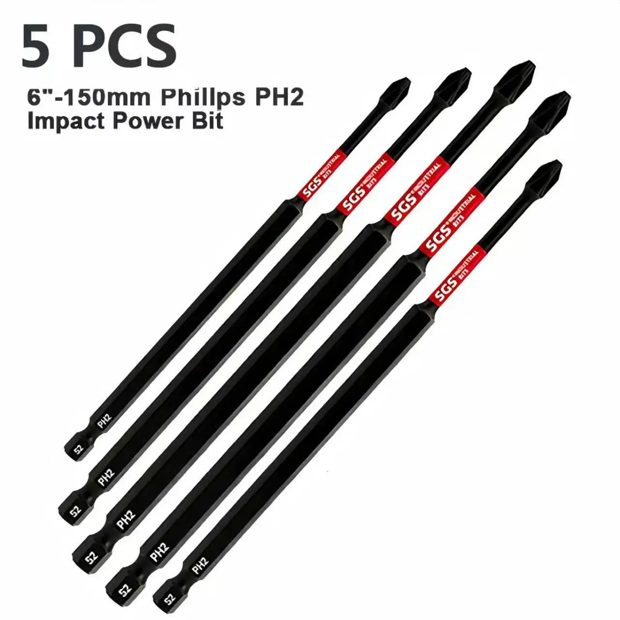 3/5/7-teiliges Set 150mm Verlängerte Ph2 Magnetische Phillips-Bits S2-Stahl Industriequalität Stoßfeste Elektroschrauber-Ersatzbits – Detail 1