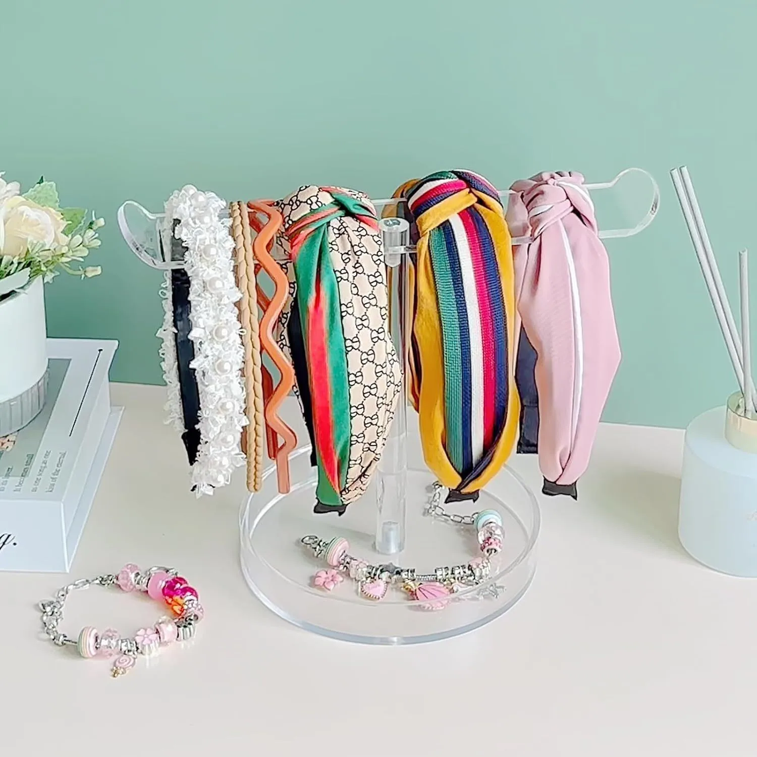

Acrylic T-Shaped Display Holder Transparent Jewelry Organizer Space-Saving Desktop For Earrings Bracelets Headbands Bedroom
