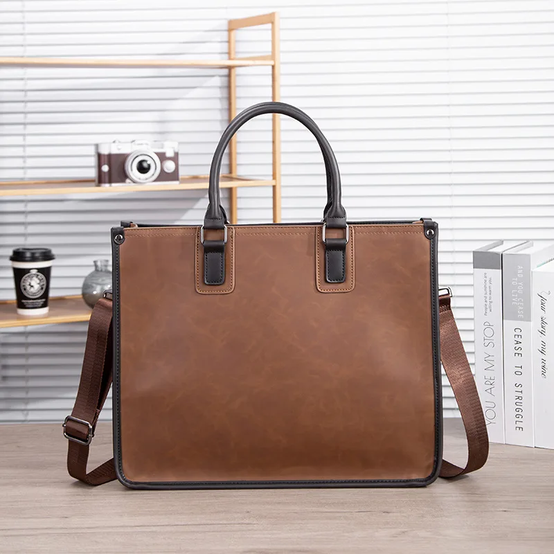 Retro Men's Briefcases 14 นิ้วกระเป๋าแล็ปท็อปหนัง Man Messenger กระเป๋าถือแฟชั่นกระเป๋าสะพายชาย