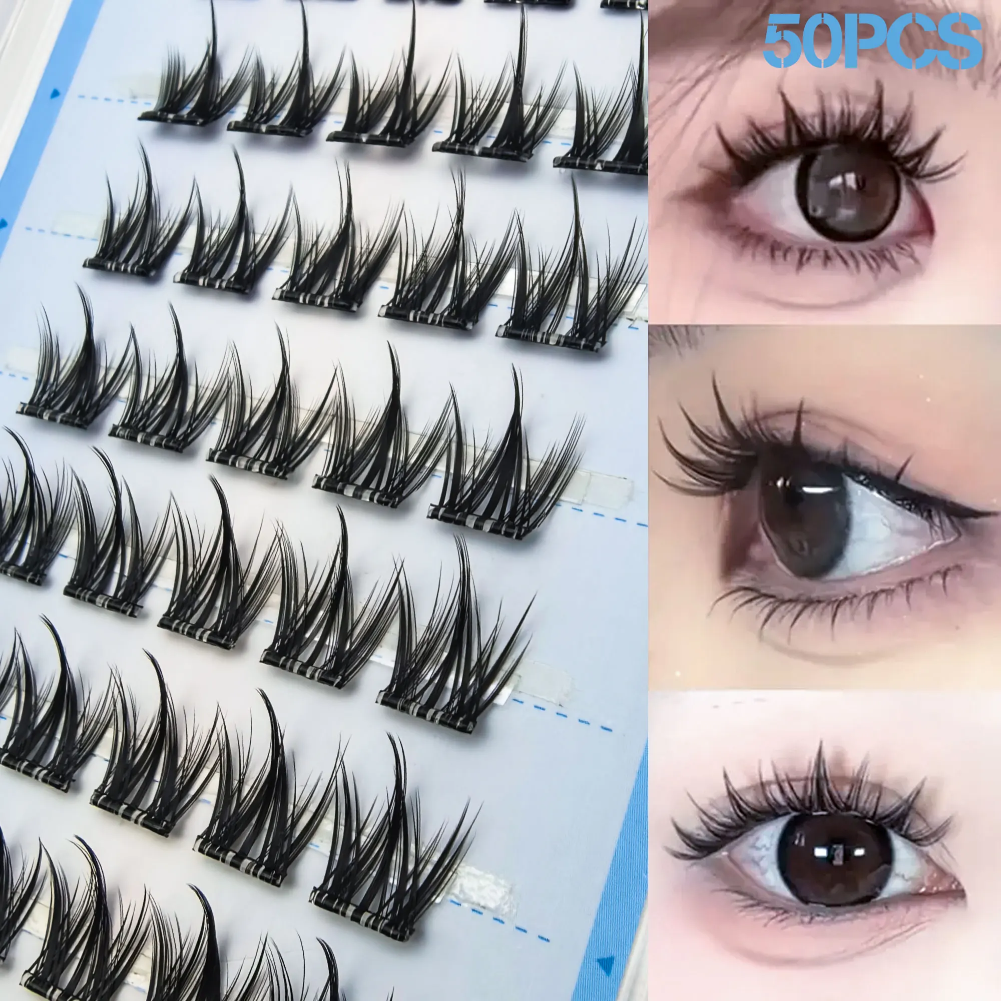 接着剤不要のつけまつげ10列、様々なスタイルでコミックメイクを演出、超軽量で超薄型、セグメント化されたつけまつげ