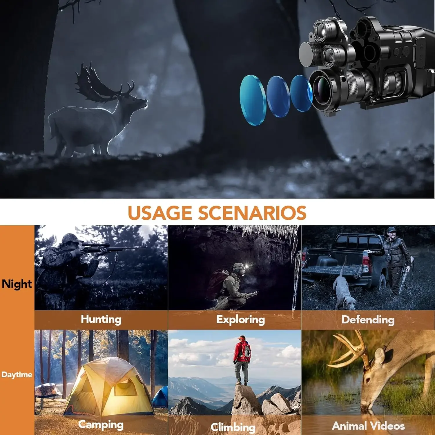 Henbaker CY789 2IR 1-24X Zoom 3in1 Night Vision Binoculars Monocular Night Vision Goggles Mens Gifts Binoculars Night and Day