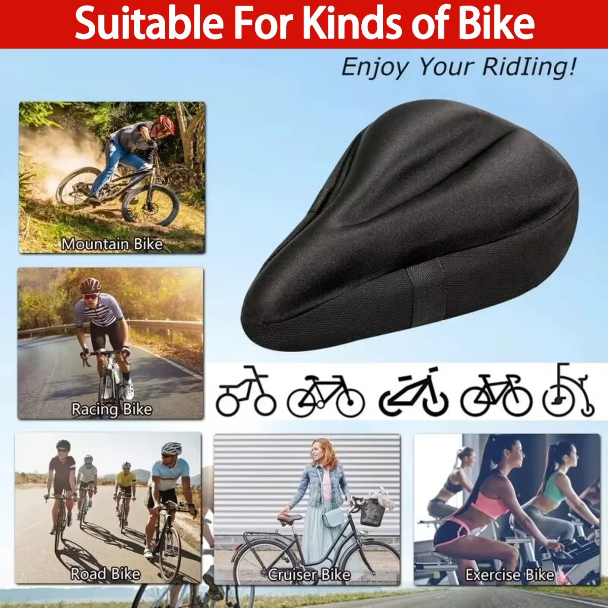 Bicycle Soft 3D Padded MTB Bike Saddle Seat Cover Cushion Sponge Foam Comfortable Saddles Mat Bicycle Seat Protective Cover