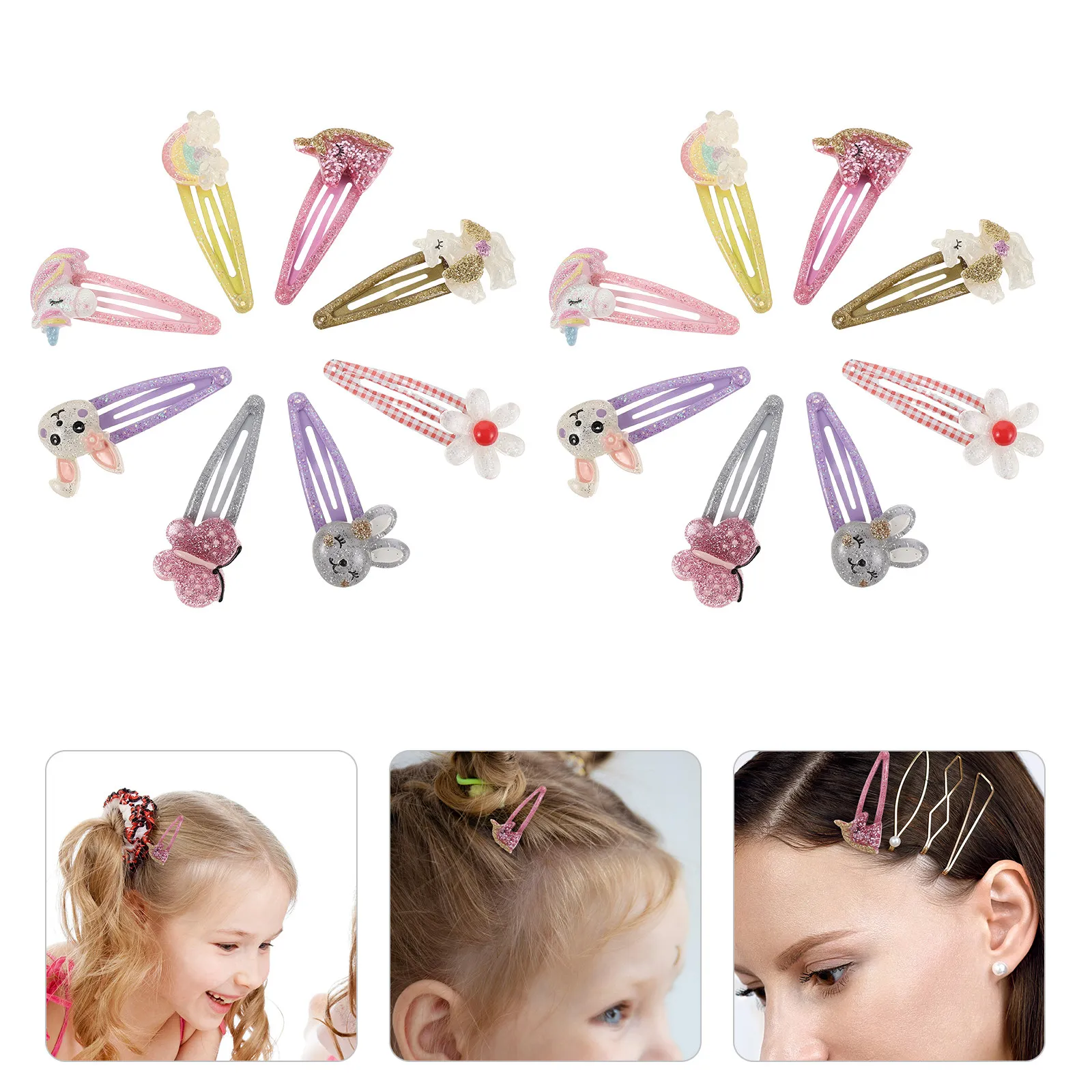 

Набор из 16 заколок для девочек: пасхальные заколки-цветы, заколки-единороги, бабочки, кролики, аксессуары для волос для детей