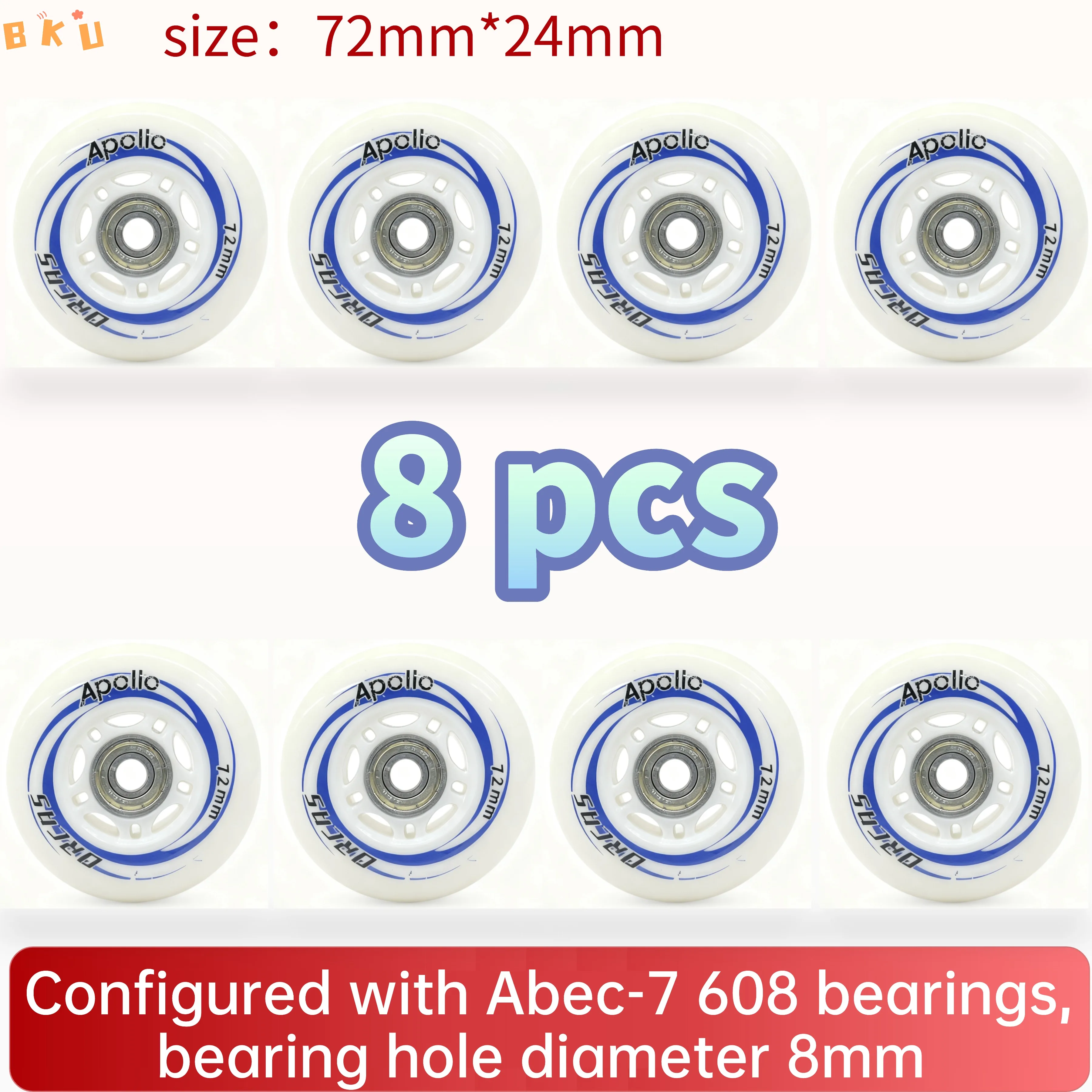 8-حزمة 72 مم PU عجلات بديلة بفتحة 8 مم ABEC-7 محامل مقاومة للاهتراء للشاحنة اليدوية والسكوتر والزلاجات