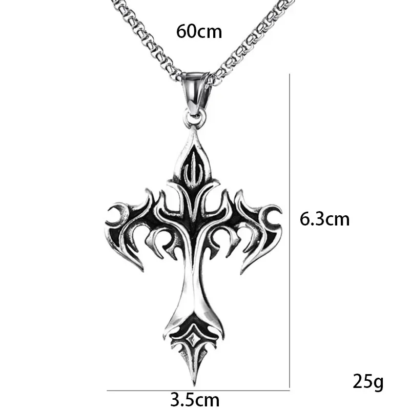 Retro Gothic Flame Cross Pendant Necklace Men\'s Personalized Punk Religious Trend Lucky Jewelry