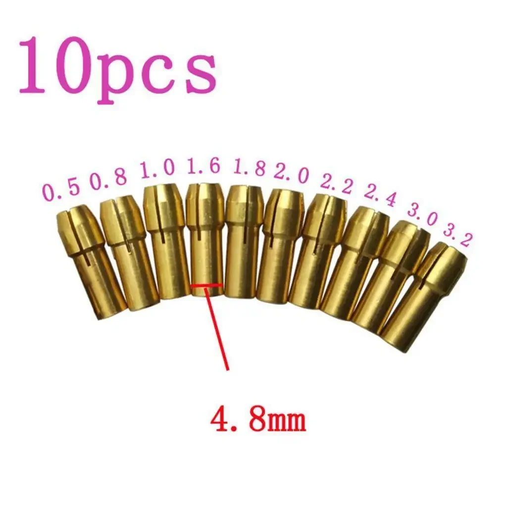 

Rotary tool Copper Connector Drill Chuck Converter Drill Bit Collet 10Pcs Electric Grinder 4.8mm 0.5-3.2mm Brand new