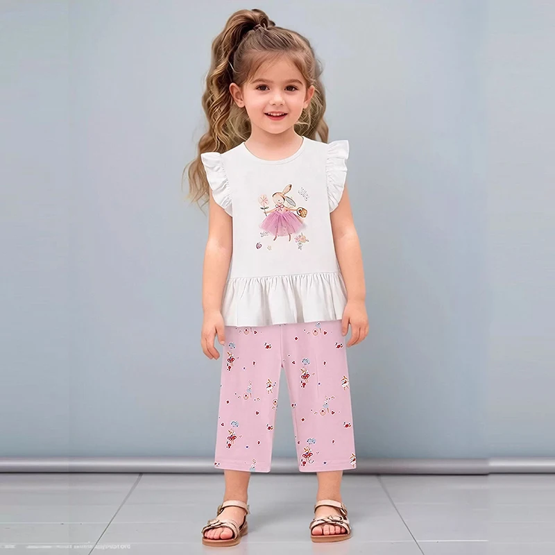 Little Maven Baby Mädchen Kinderkleidung 2026 Sommer Neue Baumwoll-Sets Cartoon-Kaninchen T-Shirts Tops+Hosen