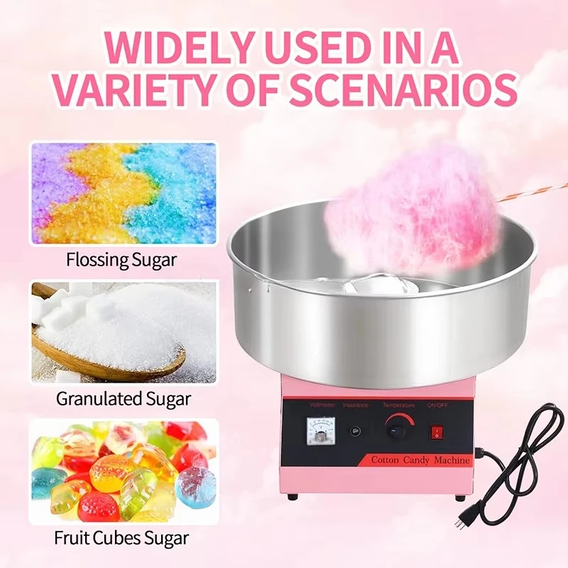 Customized Pink Electric Sugar Cotton Candy Machine White Stainless Steel Power Industrial Food Parts Optimal Weight Output