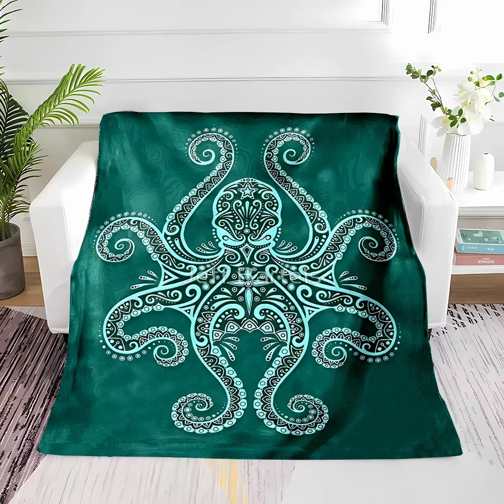 Contemporary Reversible Octopus Flannel printed blanket suitable for all seasons suitable for living room office sofa and travel