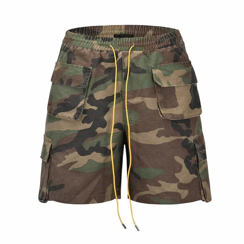2026 Men Camo Cargo Shorts Multi Pockets Camouflage Casual Shorts Elastic Waist Hip Hop Outdoor Work Shorts