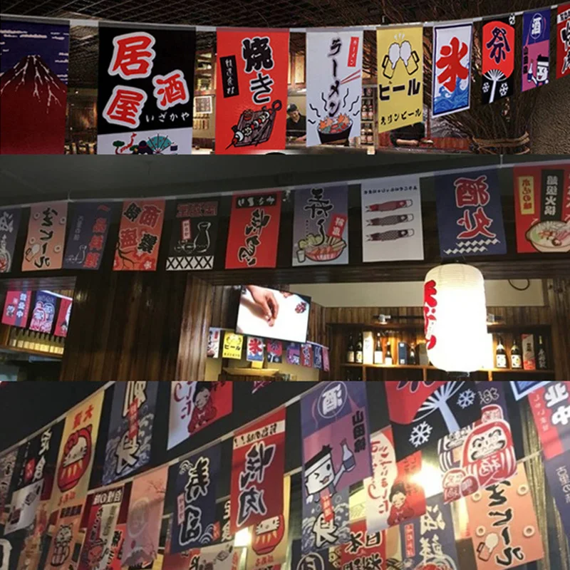 Japanese Style Restaurant Food Shop Hanging Flag Japan Barbecue Izakaya Banner Sushi Shop Restaurant Decor Advertising Sign