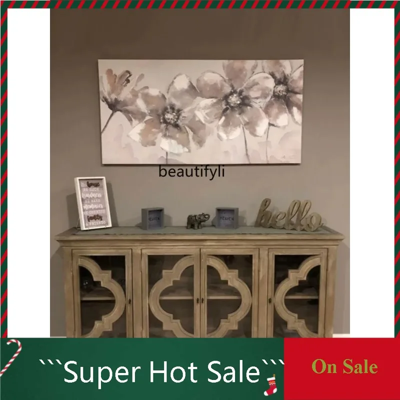 

A506 American solid wood side cabinet French retro carved multi-functional entrance storage dish cupboard