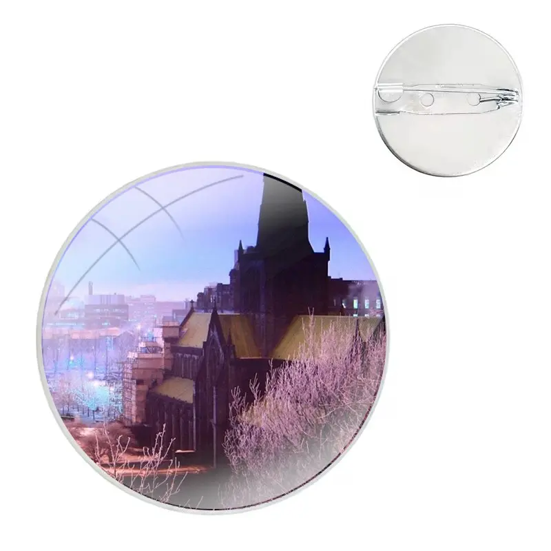 Prague Europe Prettiest Bridges City Glass Dome Brooches Shirt Lapel Bag Cute Badge Pins For Clothes Hat Accessories