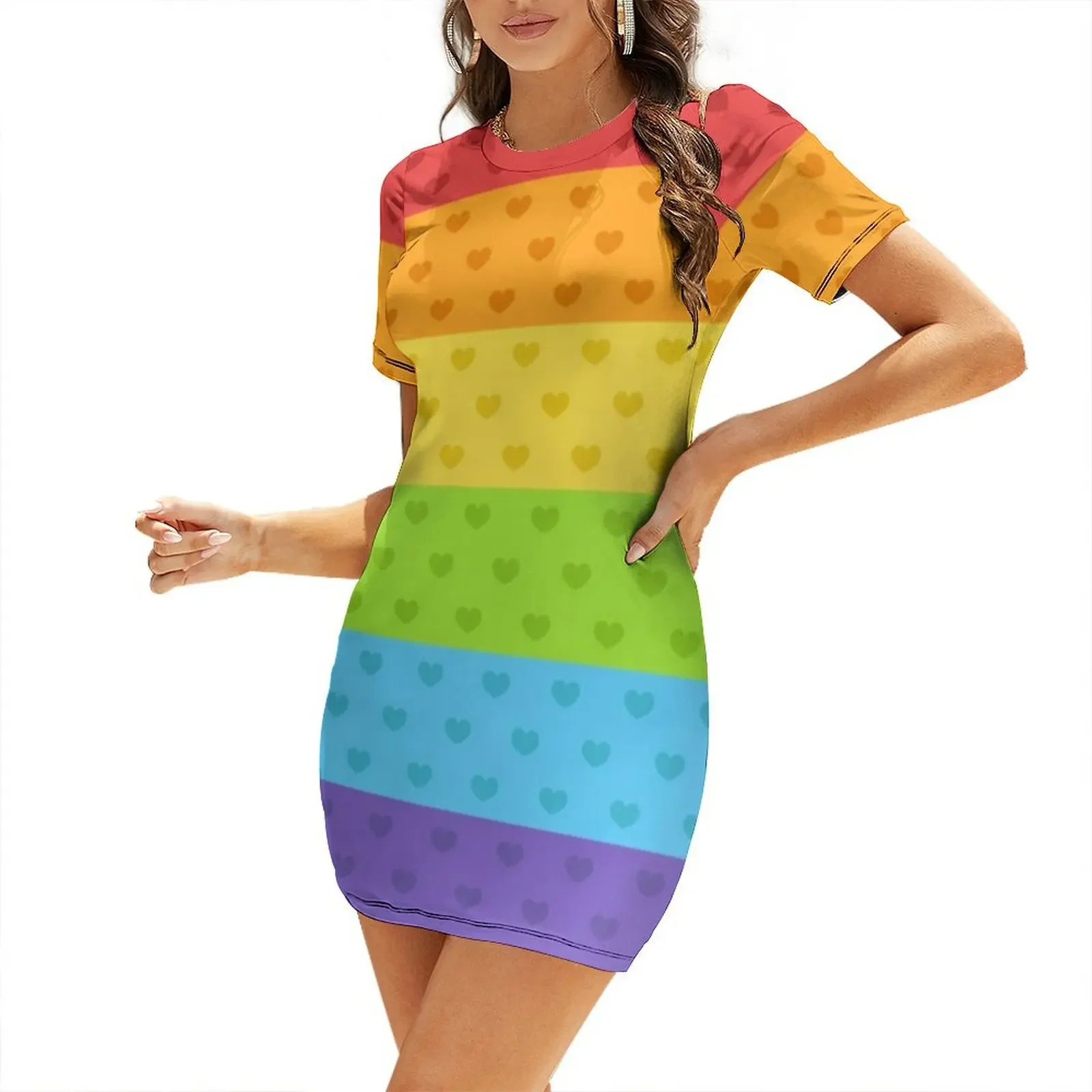 

Rainbow Pride Hearts Short-Sleeved Dress elegant dress prom dress 2025 clothes Evening gown