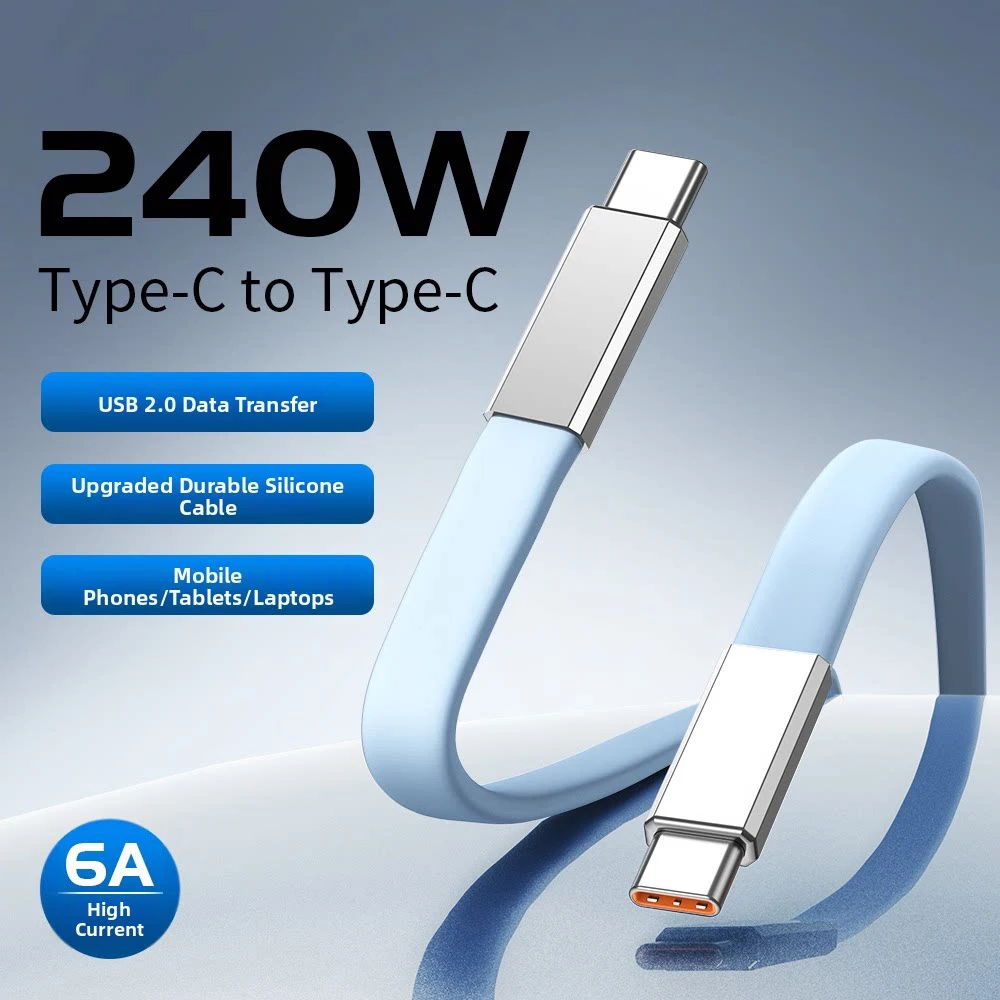 

240W Silicone Flat Wire USB C To Type C Fast Charging Data Cable For iphone 15 16 17 Pro Max Tablet Laptop Samsung Xiaomi