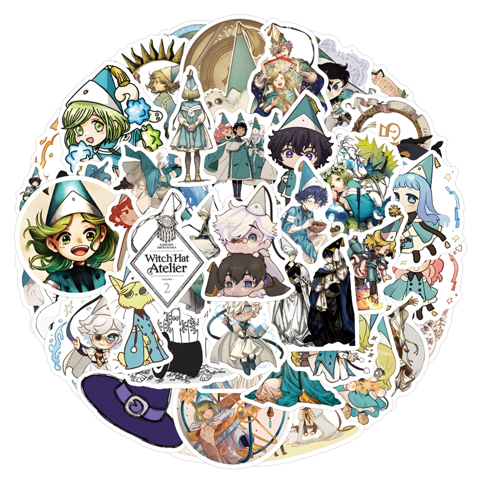 55PCS Witch Hat Atelier Cute Cartoon Animation Magic Stickers for Mobile Phones, Laptops, Suitcases Waterproof Stickers