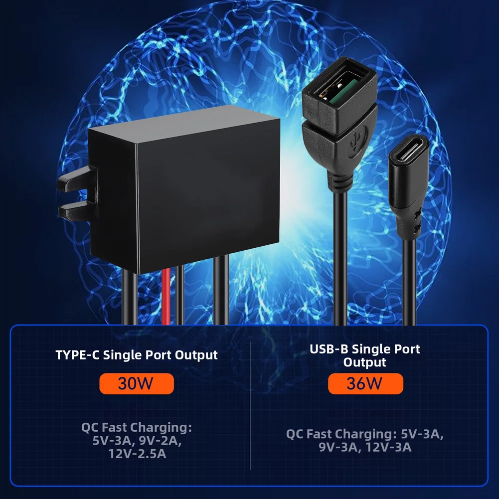 12V/24V Waterproof USB+Type-C Fast Charging Module 66W PD For QC3.0 Dual Port Charger Adapter For Car For Boat For Truck For RV