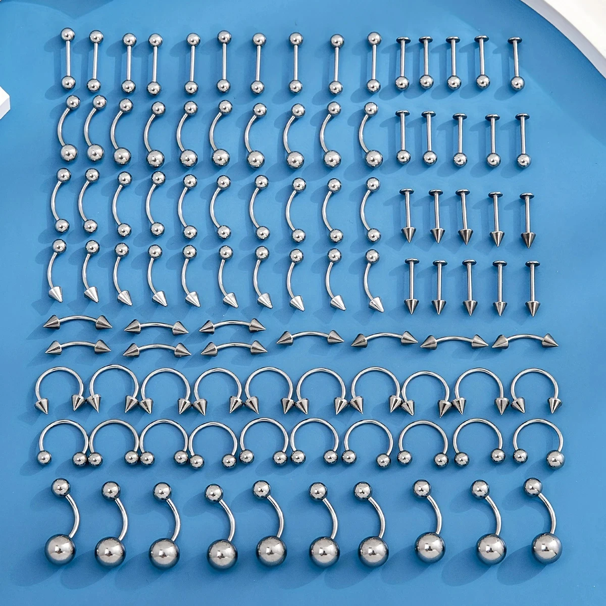 5PCS Surgical Steel Body Piercing Jewelry Lot Bulk Nose Ring Tongue Bar Lot Eyebrow Labret Piercing Set Horseshoe Ring Pack