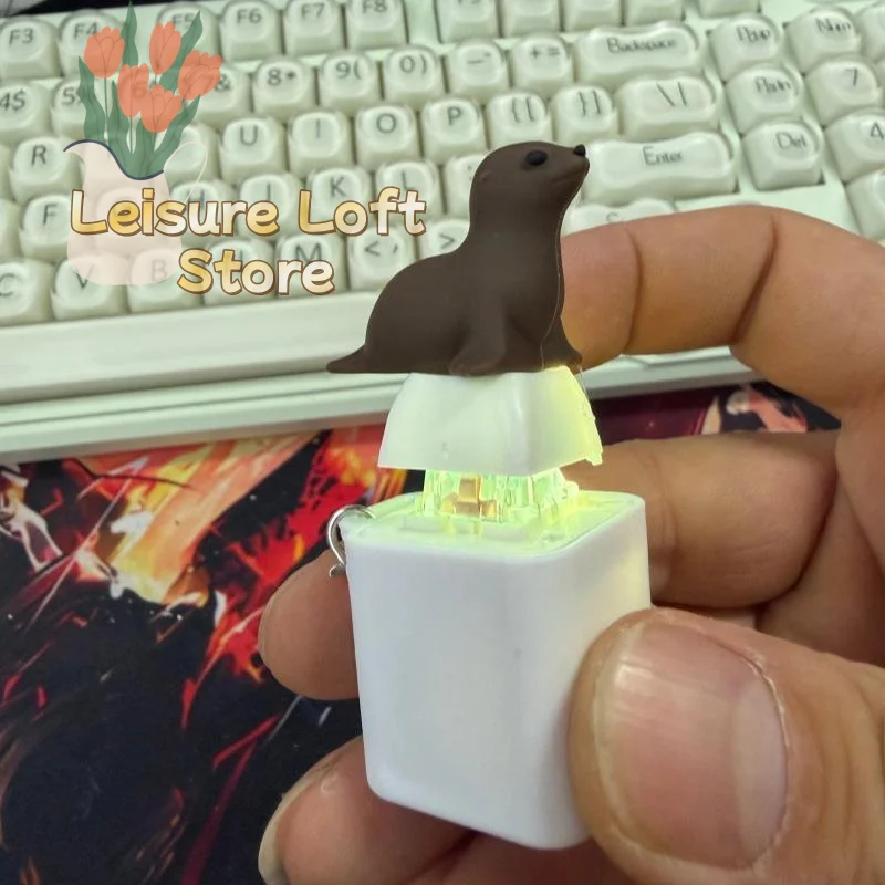 Seal Husky Themed Keychain Rechargeable Sound Keyboard Clicker with LED Light for School Office Stress Relief