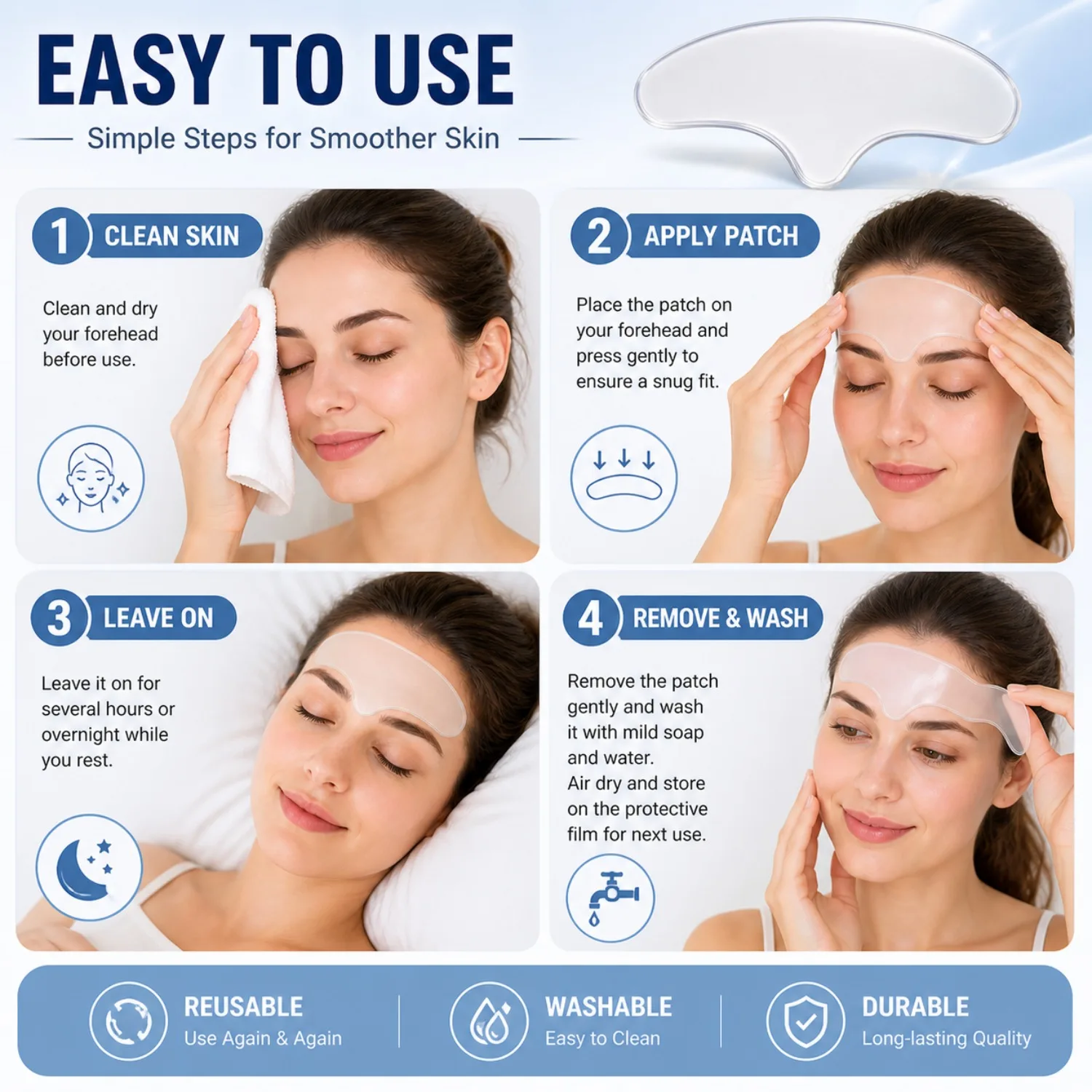 Reusable Wrinkle Forehead Patch Skincare Tool Gentle And Skin-Friendly Night Time Relaxation Easy to Use for Daily Facial Care