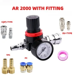 AR2000 G1/4'' with Fittings FRL Unit Air Control Compressor Pressure Relief Regulator Valve6mm 8mm 10mm 12mm