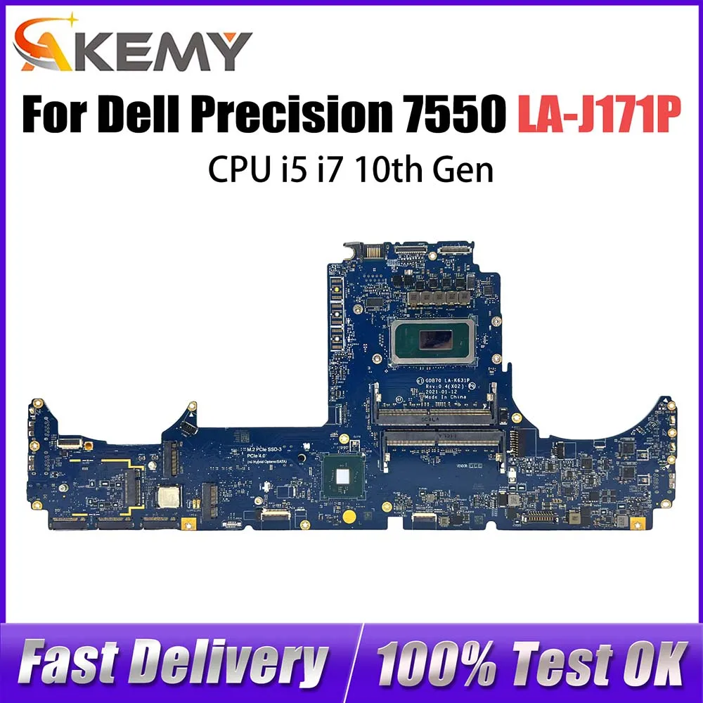 

LA-J171P Материнская плата для ноутбука Dell Precision 7550 01CFGW 04JGVR Материнская плата для ноутбука W-10885M i5 i7 10-го поколения полностью протестирована