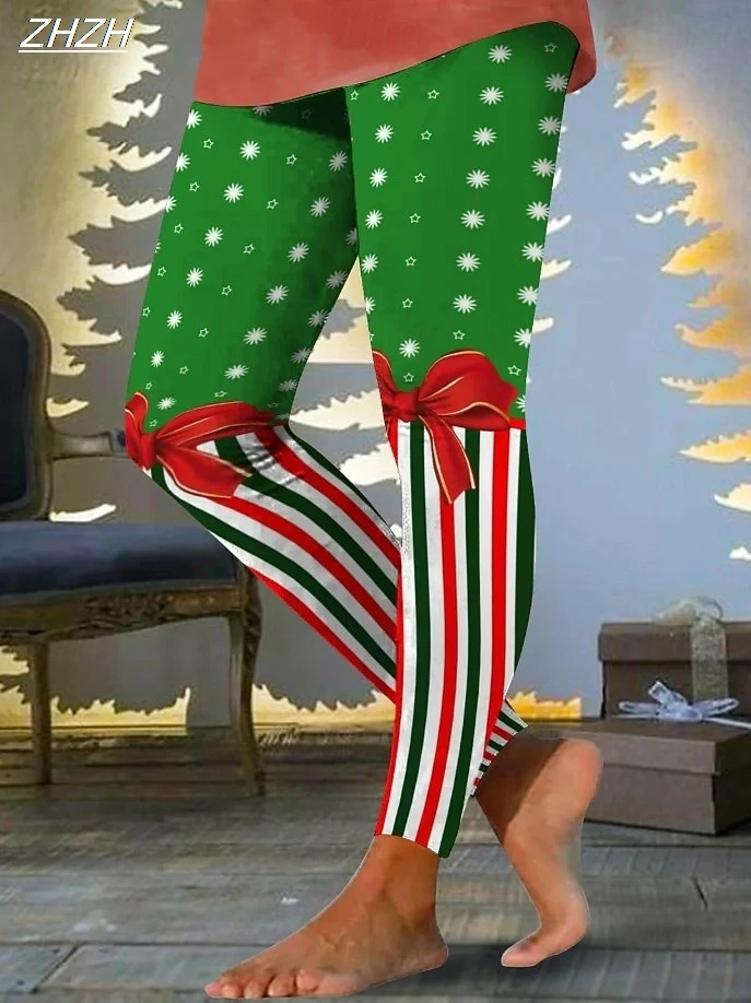 Women's Leggings Fashion Streetwear Basic High Waist Pants Ugly Christmas Graphic Snowman Snowflake Printing Thermal Warm #5
