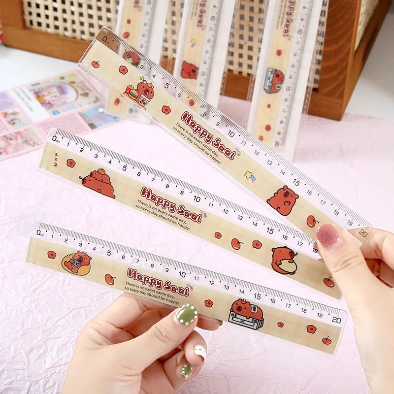 Students School Office Supplies Cartoon Cute Capybara Ruler Straightedge Protractor Multifunctional Portable Measuring Tools