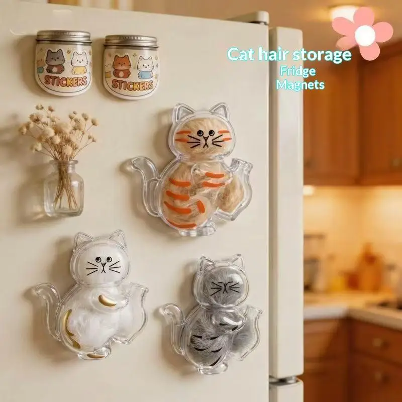 Cat Hair Collection Fridge Magnets Pet Fur Keepsake Capsule DIY Souvenirs Cat Hair Storage Fridge Magnets Cat Whisker Holder