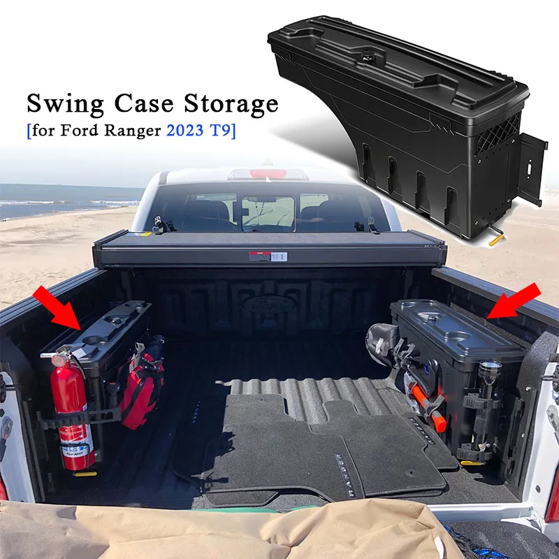 Car Styling Toolbox Rear Truck Bed Storage Swing Case Tool Box for Ford Ranger T9 2023 2024 Models Wildtrak Sport XLT XLS XL