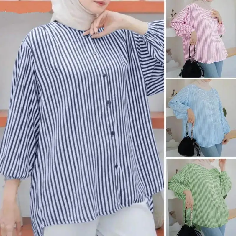 

Осень-зима круглый Ne Long Sve в полоску irt Ethnic Sle женский повседневный деловой офисный топ премиум-класса Faion