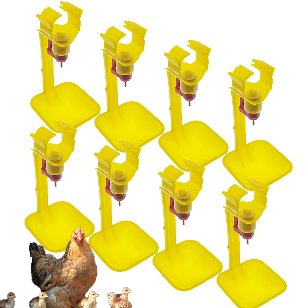 8PCS Poultry Chicken Plastic Nipple Drinker With Tray Automatic Connect With 25mm Round Pipe Day Old Chick Broiler Farming Tools