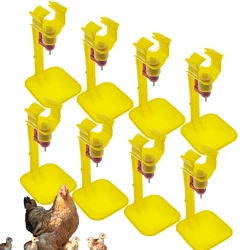 8PCS Poultry Chicken Plastic Nipple Drinker With Tray Automatic Connect With 25mm Round Pipe Day Old Chick Broiler Farming Tools