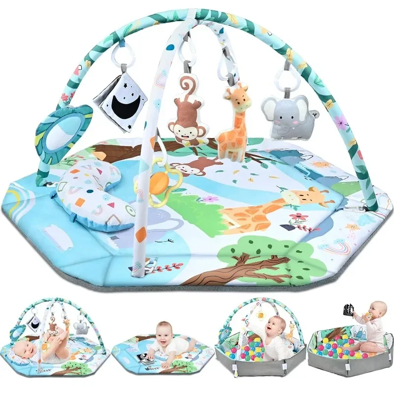 

Great Discounts.Baby Gym Play Mat, 8-in-1 Tummy Time Mat & Ball Pit with 6 Toys, Washable Baby Activity Play Mat for Visual, Hea