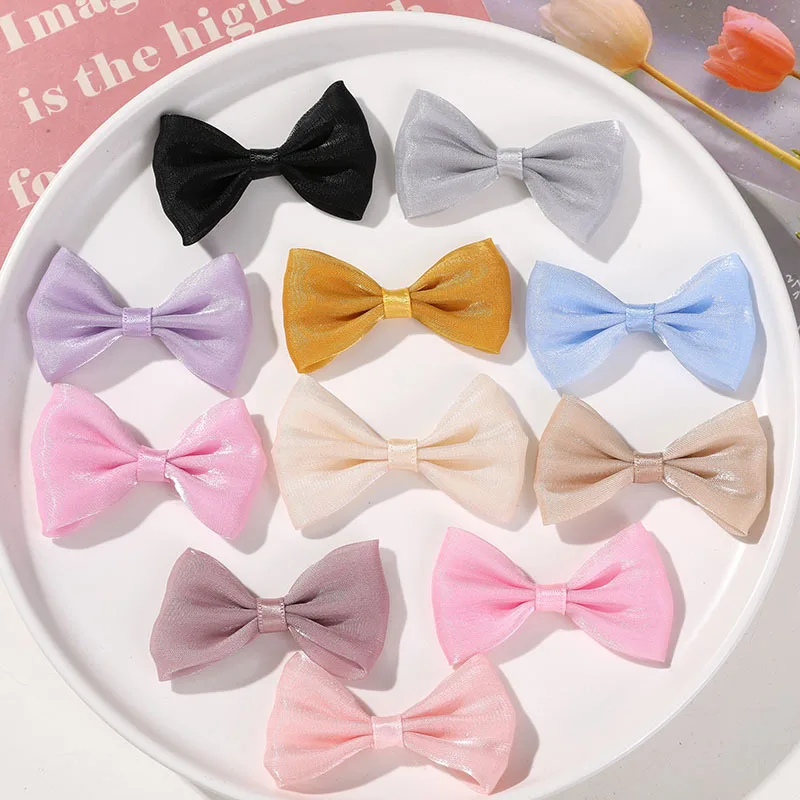 2pcs Cute children's headwear flowing light mesh bow DIY handmade organza hair clips hair accessories earrings wholesale