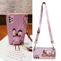 Rabbit Holder Plating Phone Bracket Case For Samsung Galaxy A51 A71 A31 A21S A31 A11 A10 A20 A30 Crossbody Lanyard Strap Cover