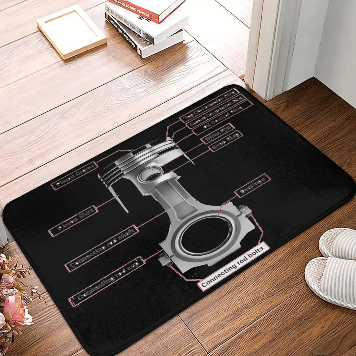 Customizable Floor Mat for Entrance Motorcycle, Piston anatomy, mechanic, grease monkey, Bathroom Mat, Bathroom Entrance Carpet