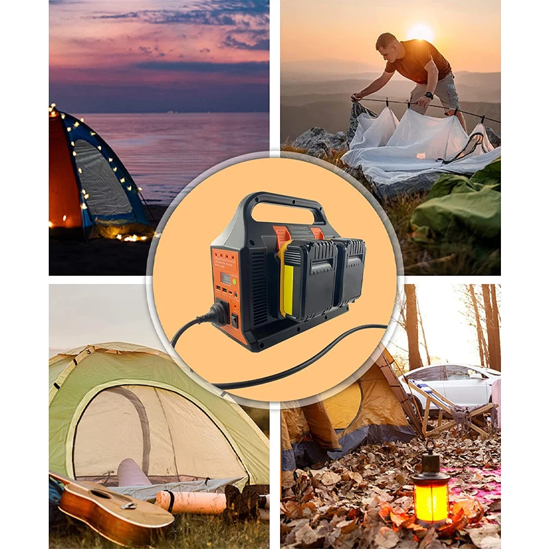 4-poorts 350W omvormer voor Makita 18v batterij, DC 18V naar AC 220-230V batterij adapter met USB-A & USB-C poort, 300LM LED-licht voor outdoor camping noodgevallen