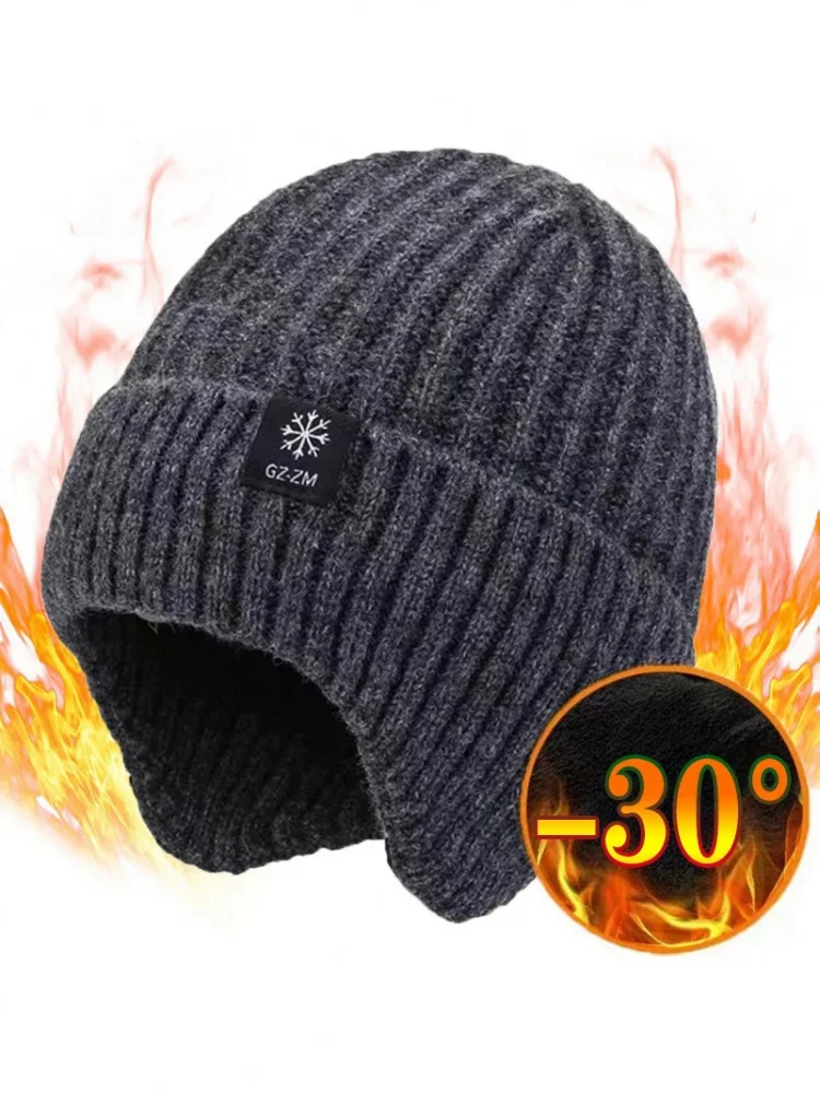 AliExpress NONE Outdoor Men Winter Knitted Hat Plush Warmth Peaked Cap Earmuff Casual Fashion Faux Fur Lined Bomber Hats Cycling Ear Protection