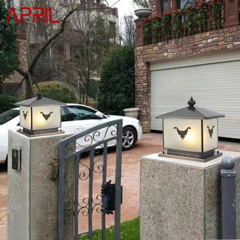 

APRIL Outdoor Electricity Post Lamp Vintage Creative Chinese Brass Pillar Light LED Waterproof IP65 for Home Villa Courtyard