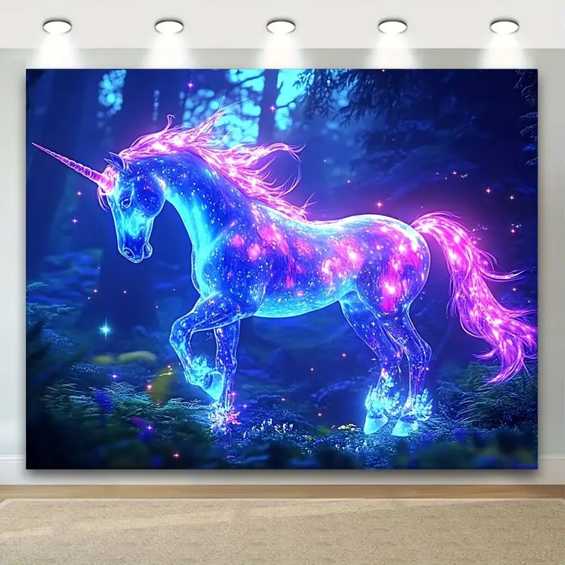 VIKAMA Neon Starry Sky Unicorn Forest Dreamy Tapestry Background Girl Princess Room Internet Celebrity Room Decoration