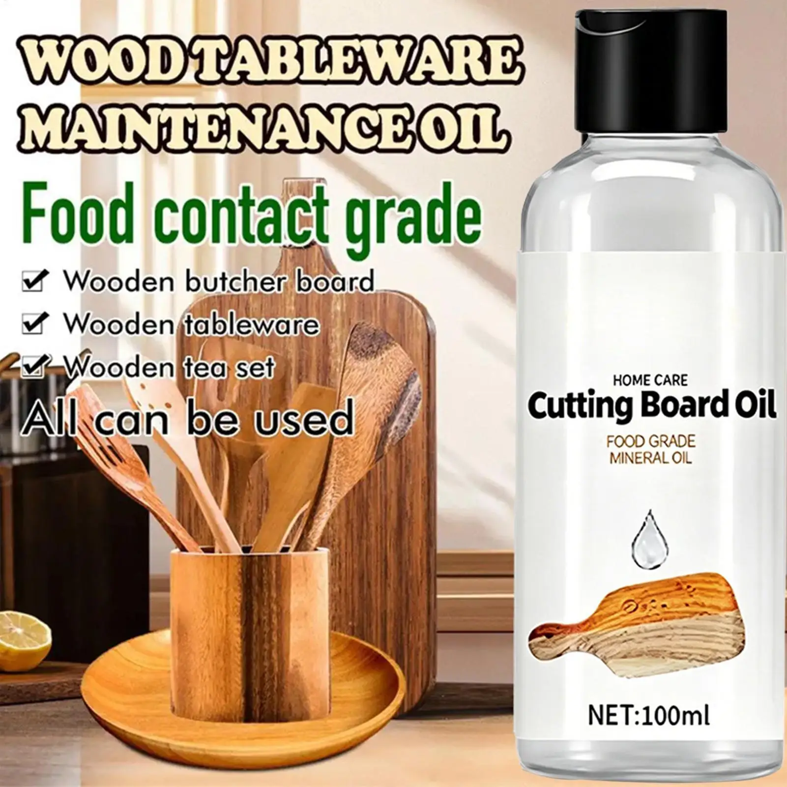 Cutting Board Oil Food Safe 100ml Wood Care Liquid for Black Walnut Butcher Block Countertop Furniture Kitchen Utensils
