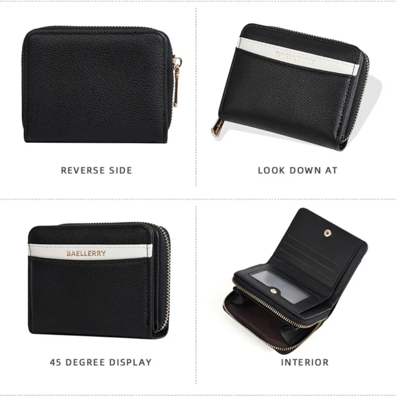 新しいレディースショートウォレット、ファッション二つ折りジッパー多機能マネークリップ、シンプルなカラーコントラストマルチスロットカードケース、コインパース