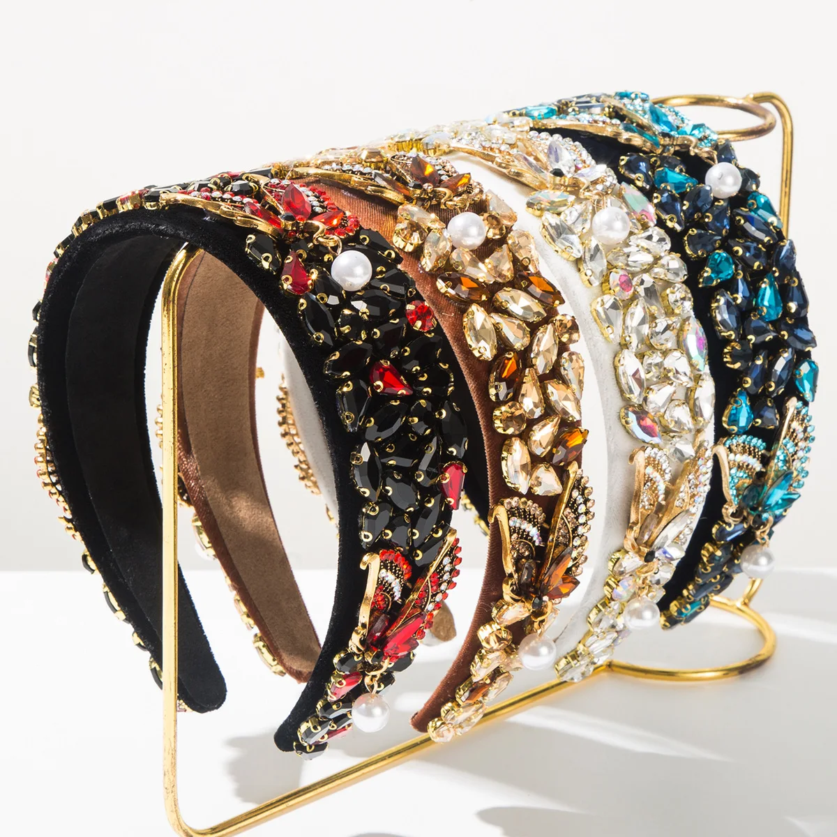 

New Palace Style Luxury Full of Diamonds Butterfly Inlaid Pearl Rhinestone Headband Wide Edge Fashiona Hair Accessories