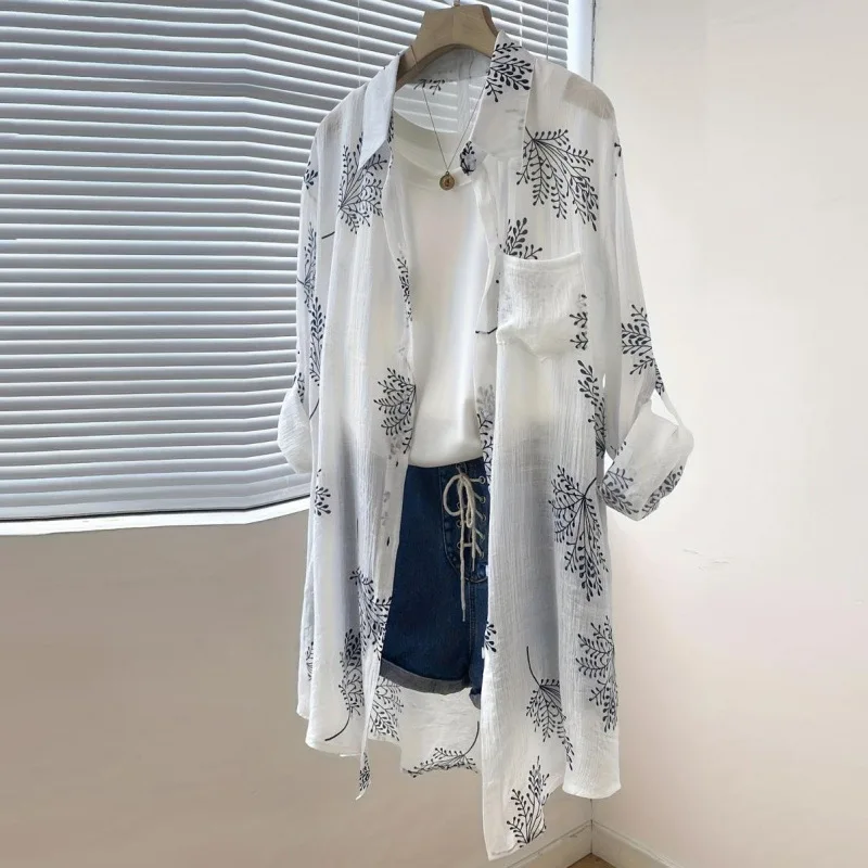 Coat women 2026 casual Spring/Summer Fashionable printed loose long-sleeved rolled-up jacket women's clothing