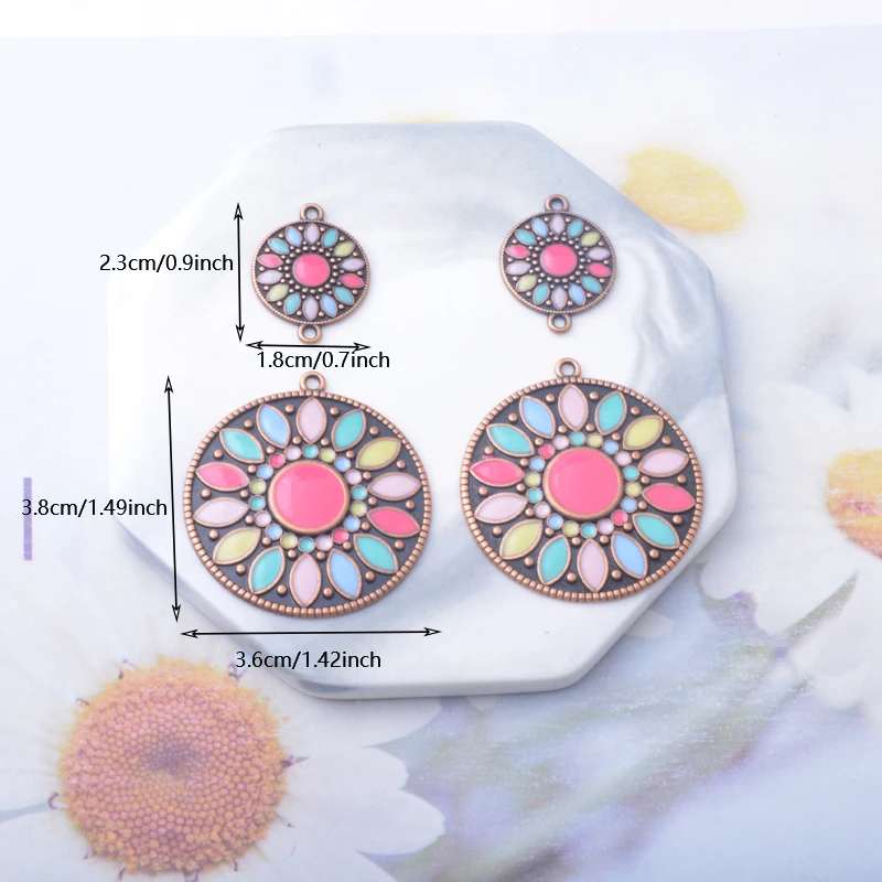 10 Stück Emaille-Rundanhänger aus Legierung, bunt, antikrot, Anhänger-Verbinder für DIY-Schmuck- und Ohrringherstellung – Detail 2